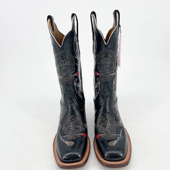 Lucchese Black Rosa Muerte Skull Rose Embroidered Western Cowgirl Boot size 7.5 - Picture 6 of 12